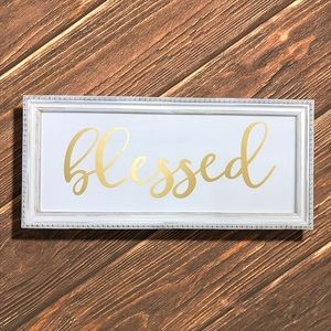 BLESSED wood wall sign decor white frame letter word wallart modern farmhouse